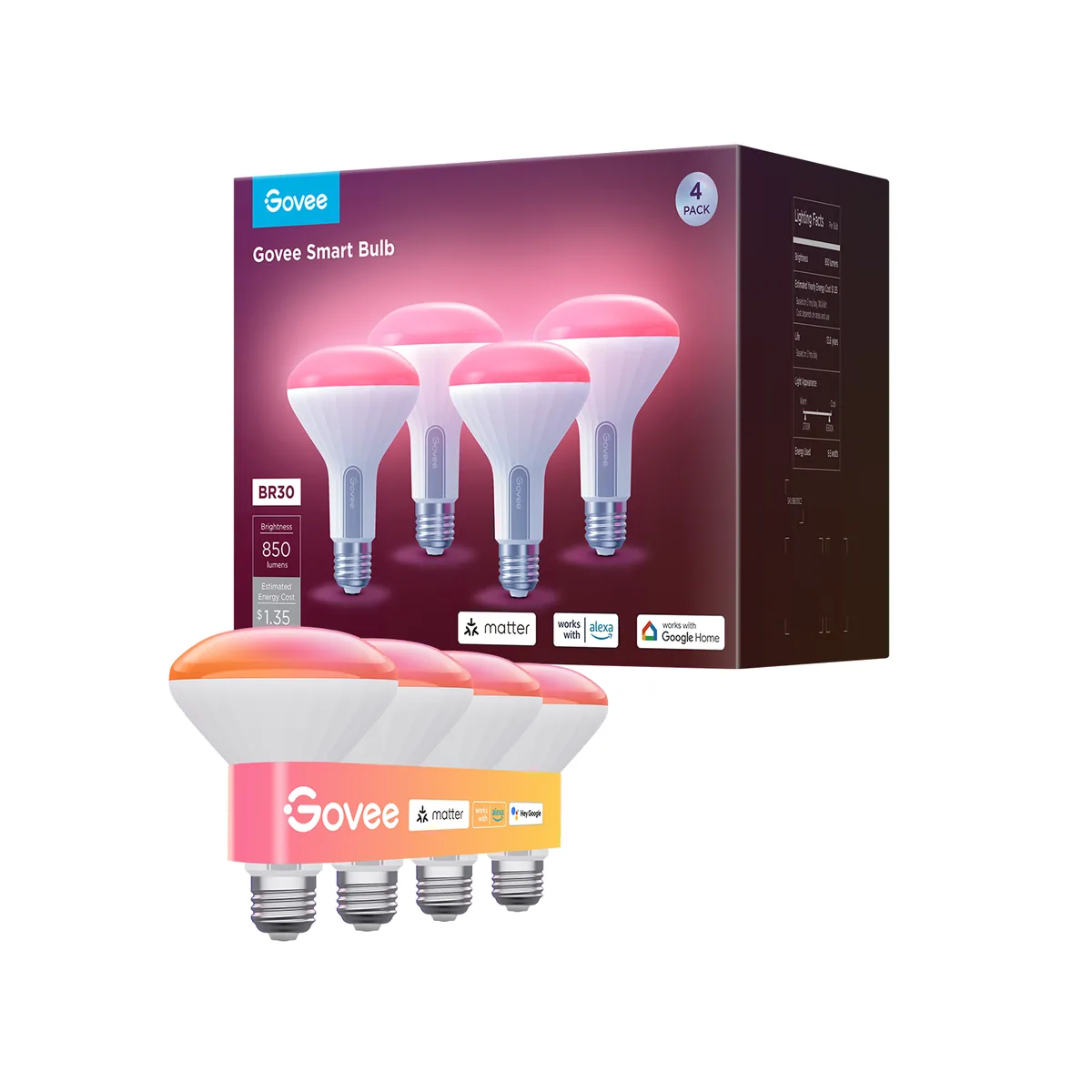 Govee BR30 Smart Colored Bulbs E26 850 Lumens