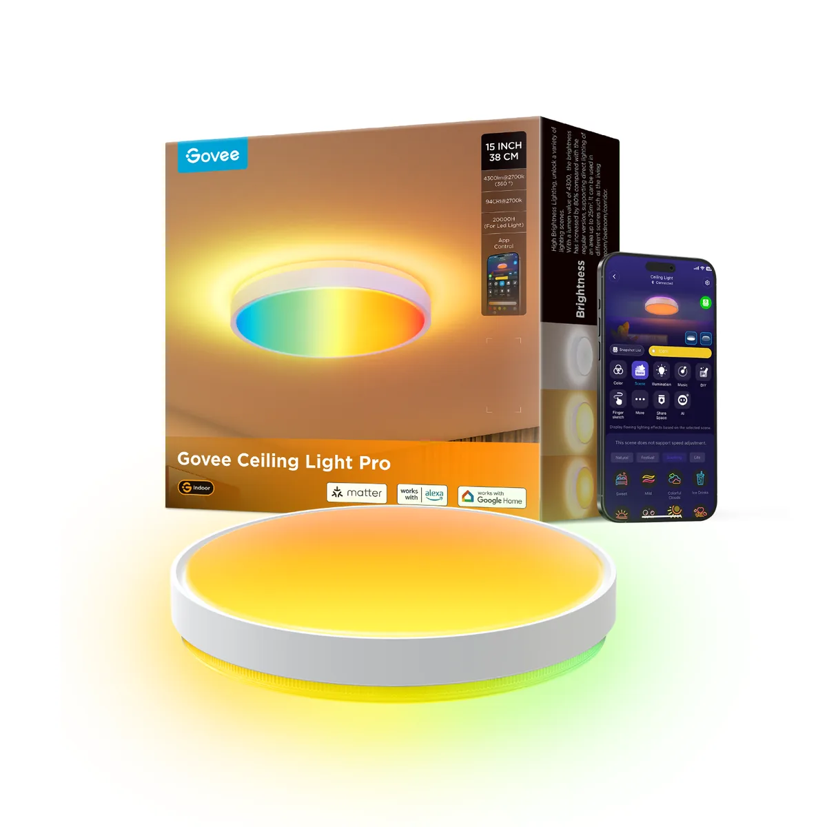 15-Inch RGBWW Smart LED Ceiling Light Pro
