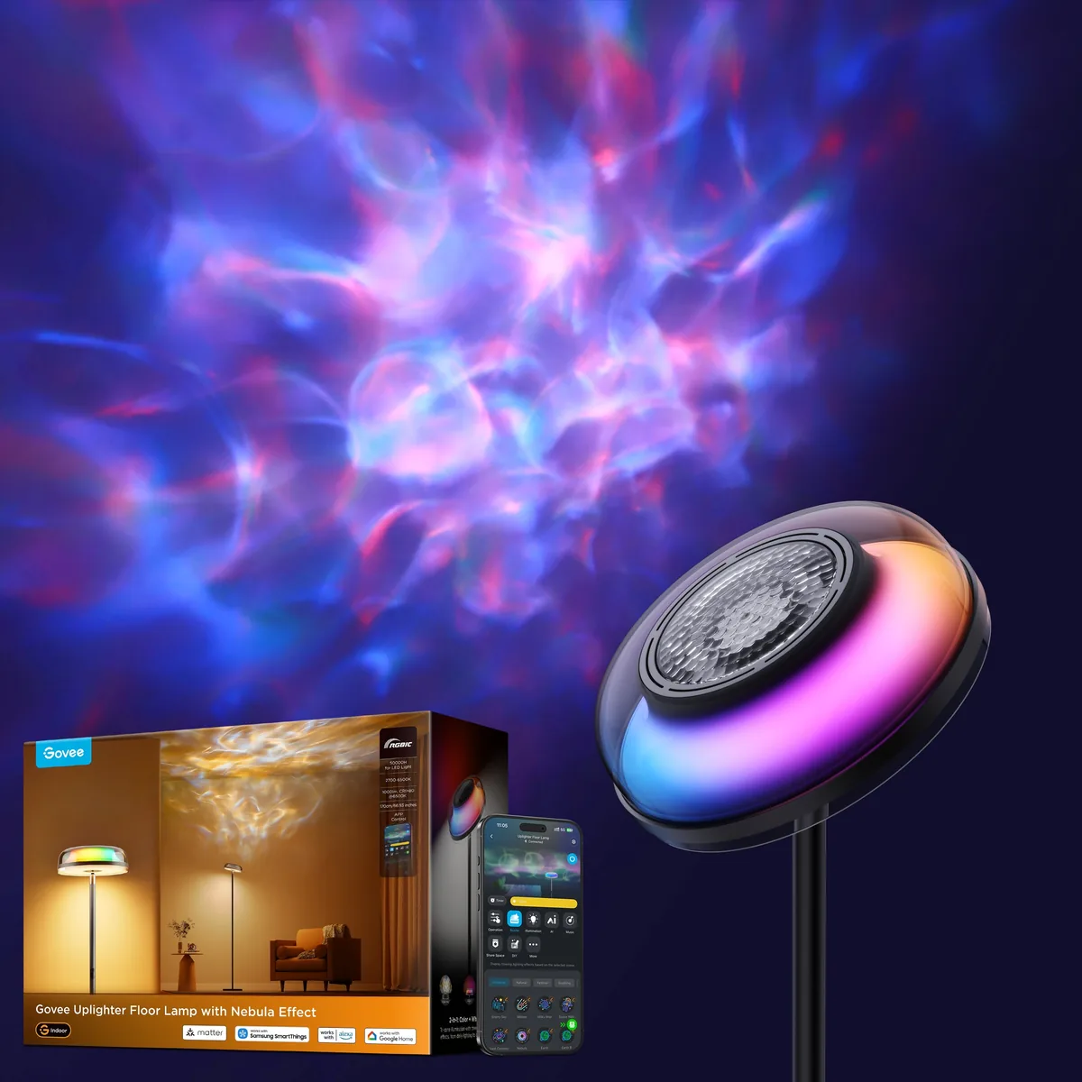 Govee Uplighter Floor Lamp: Ripple & Nebula Light